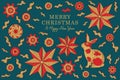 Christmas card, deer and decorative stars on dark background, vector illustration.